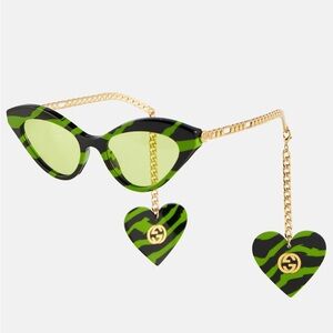 GUCCI Zebra-print cat-eye sunglasses and clips worn once GREEN & Black & Gold